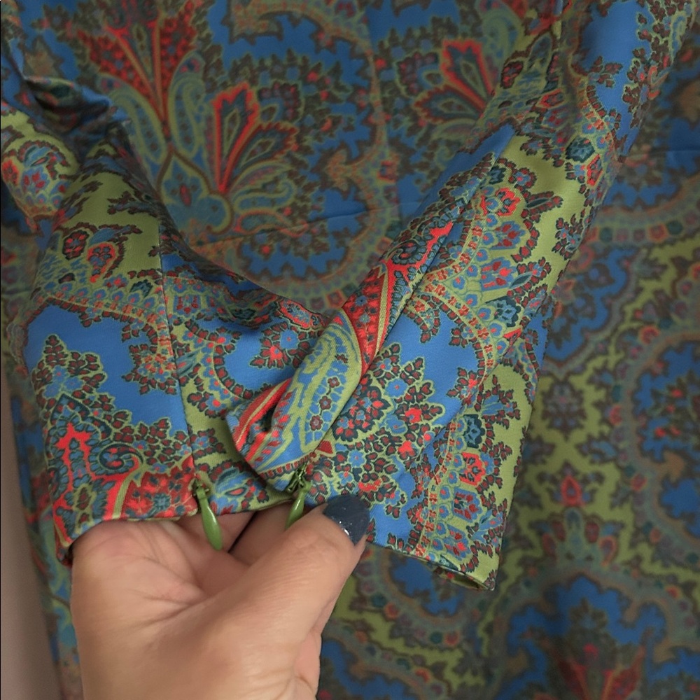 Gretchen Scott Scorching Hot Dress Passion Paisley Mock Neckline Pockets Size L - Picture 6 of 15